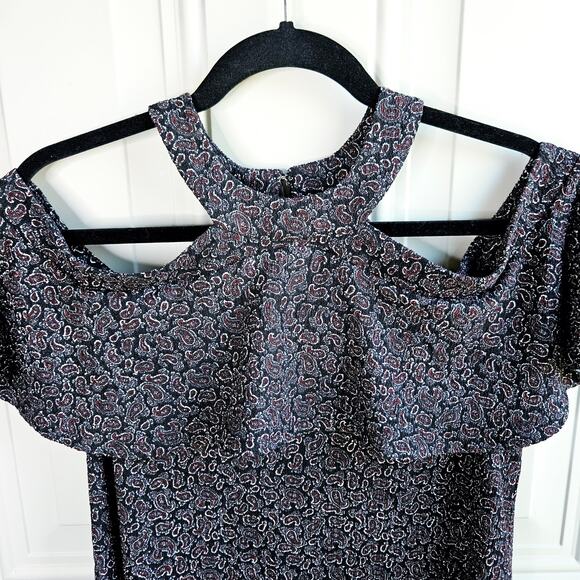 Michael Kors Peek a Boo Halter Neck Flutter Sleeve Blouse Size Medium Paisley - Picture 3 of 11